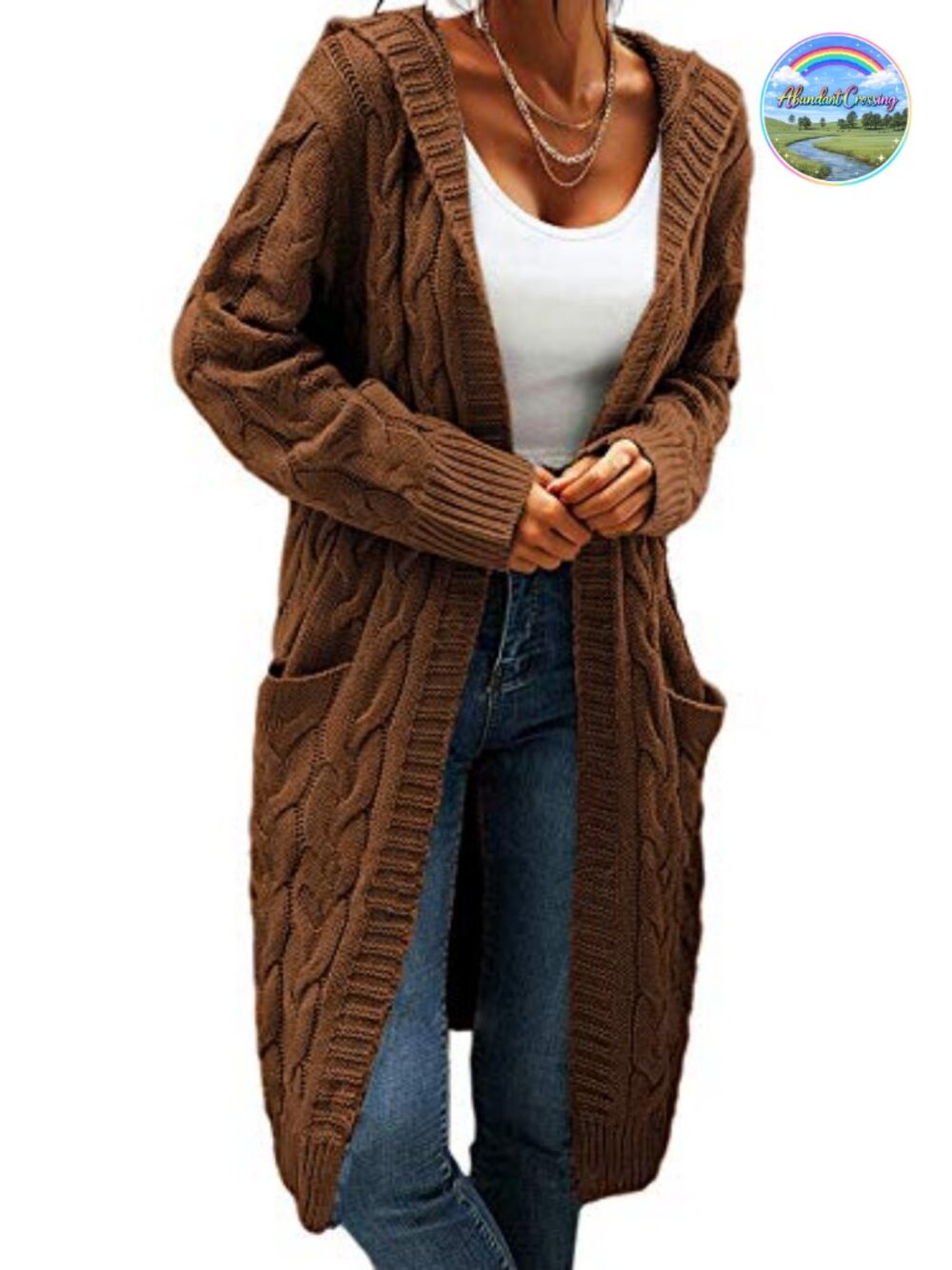 Hooded Open Front Cardigan Cable Knit Chunky Long Sweater Coat